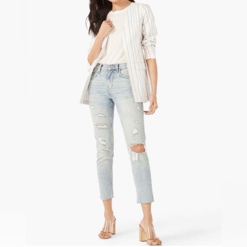 JustFab Striped Linen Blend Lightweight Summer Blazer 3/4 Sleeve Size XL